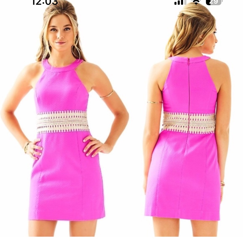 Lilly Pulitzer Ashlyn Hot Pink Magenta/Gold Shift Dress, Size 6